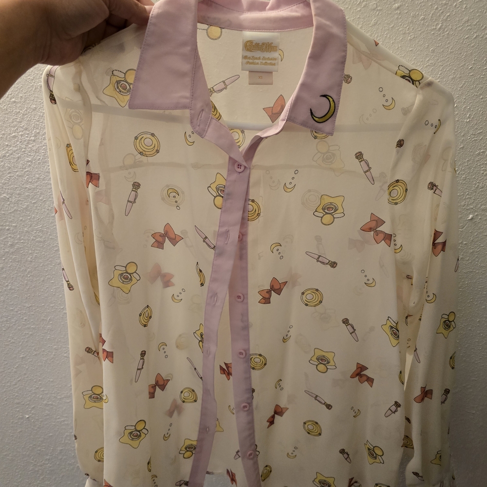Sheer Pink and Cream Button-Up Blouse